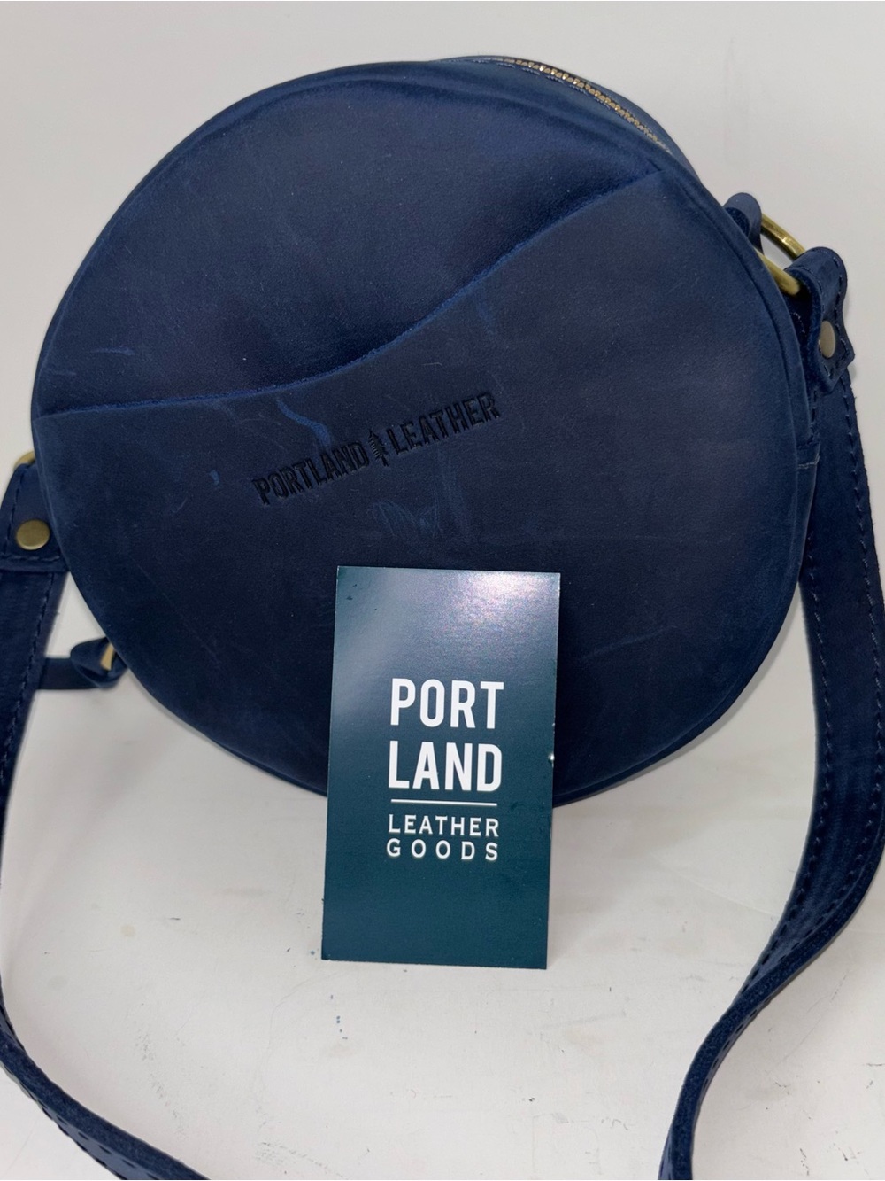 Portland Leather Small Crossbody Bag Navy Blue Circle Purse